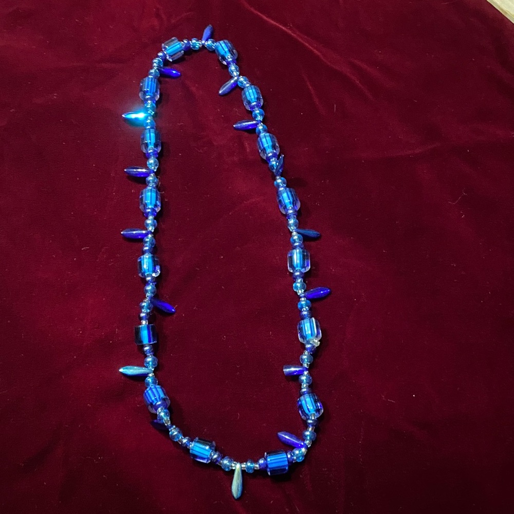 Vintage Blue Glass Beaded Necklace - Elegant Women's Jewelry